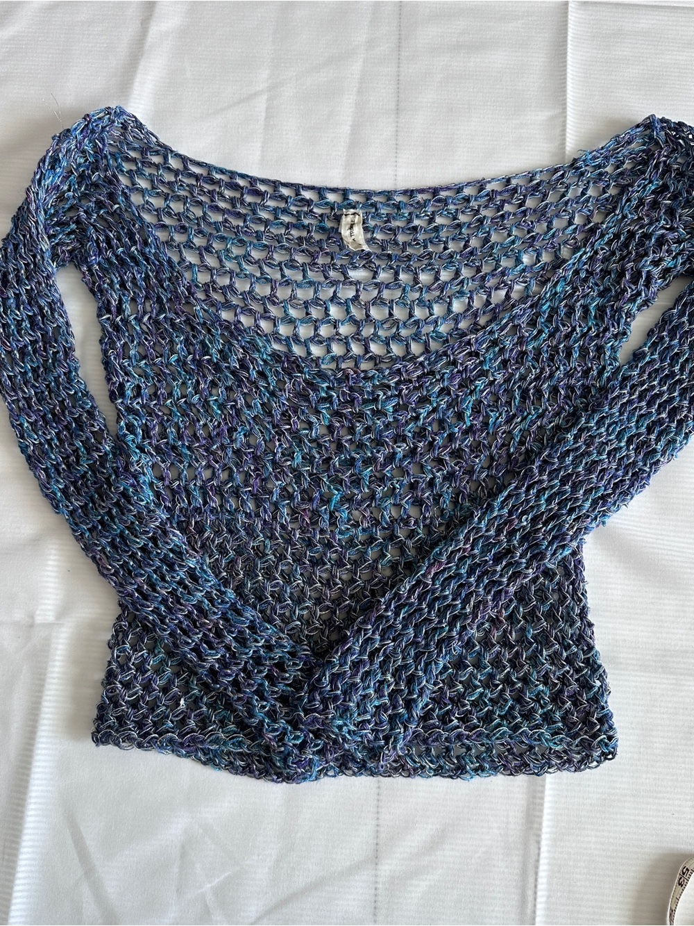 Y2K Summer Siren Blue Crochet Mesh Top Open Knit Beach Festival /coastal boho